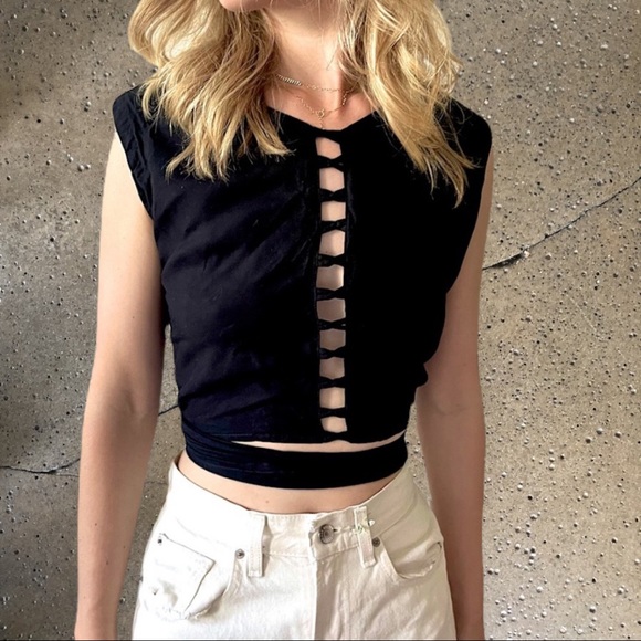 Vintage Tops - Vintage Reversible Black Wrap Crop Top